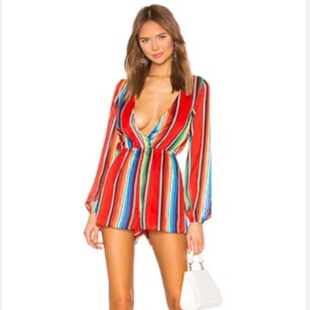 superdown Rio Surplice Romper in Rainbow Size Medium